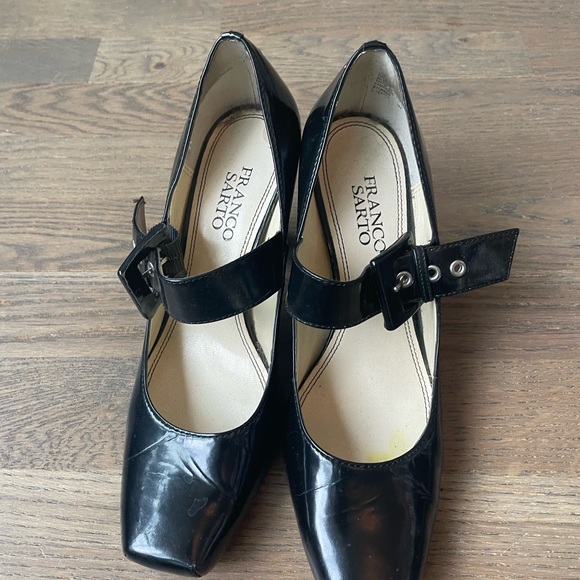 Black leather Mary Jane Franco Sarto Mary Jane heels size 7 very good used shoes - Picture 9 of 13